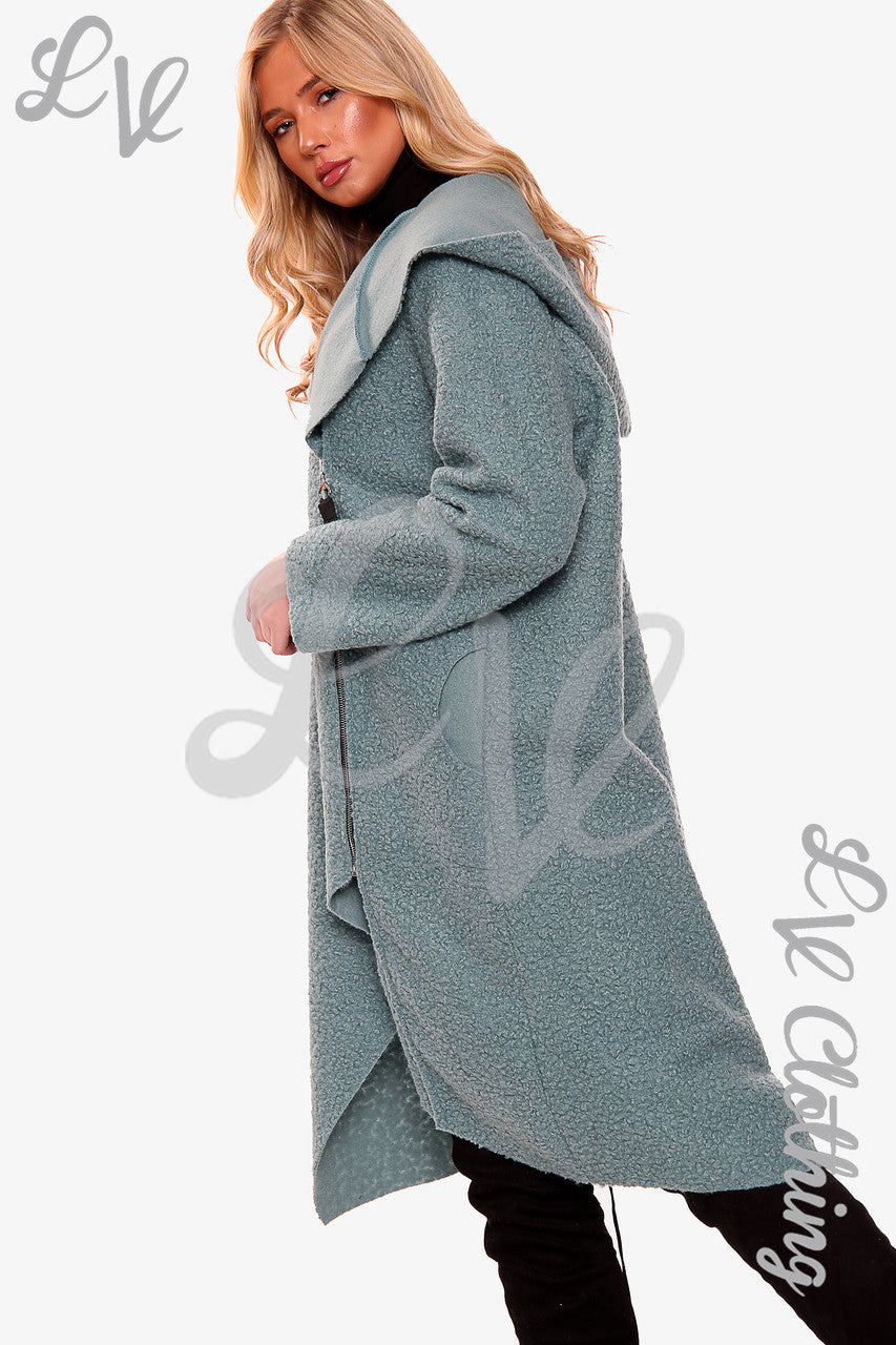Dames Teddybeer Wollen Mix Hooded Lange Jas Tiffany - Stukprijs €20,99