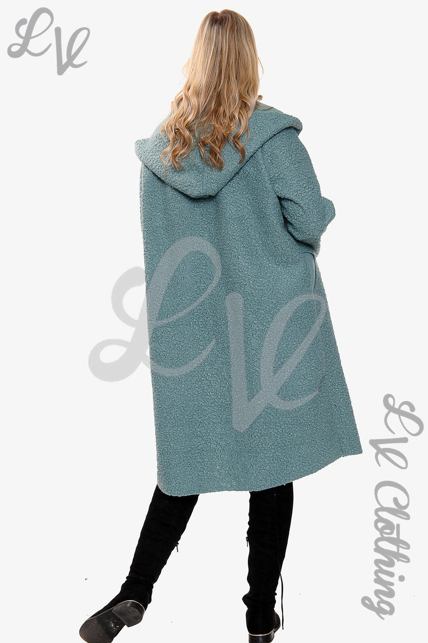Dames Teddybeer Wollen Mix Hooded Lange Jas Tiffany - Stukprijs €20,99