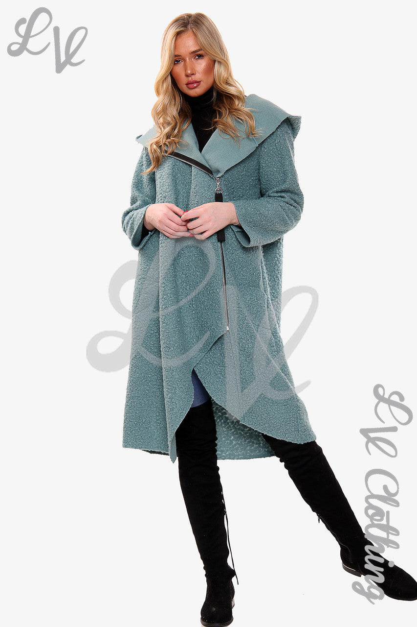 Dames Teddybeer Wollen Mix Hooded Lange Jas Tiffany - Stukprijs €20,99