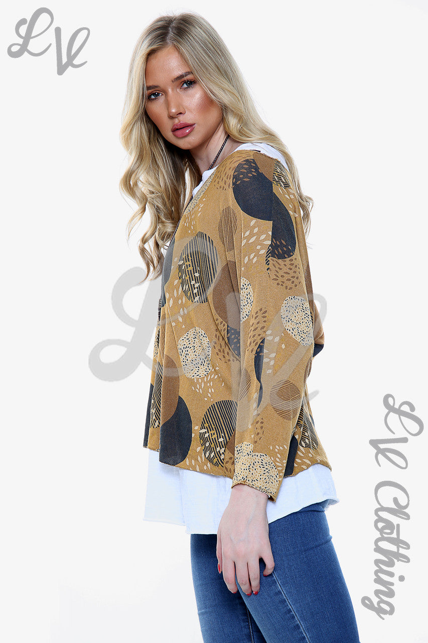 Ladies Two Layered Circle Print Necklace Top Mustard Unit Price £11.99