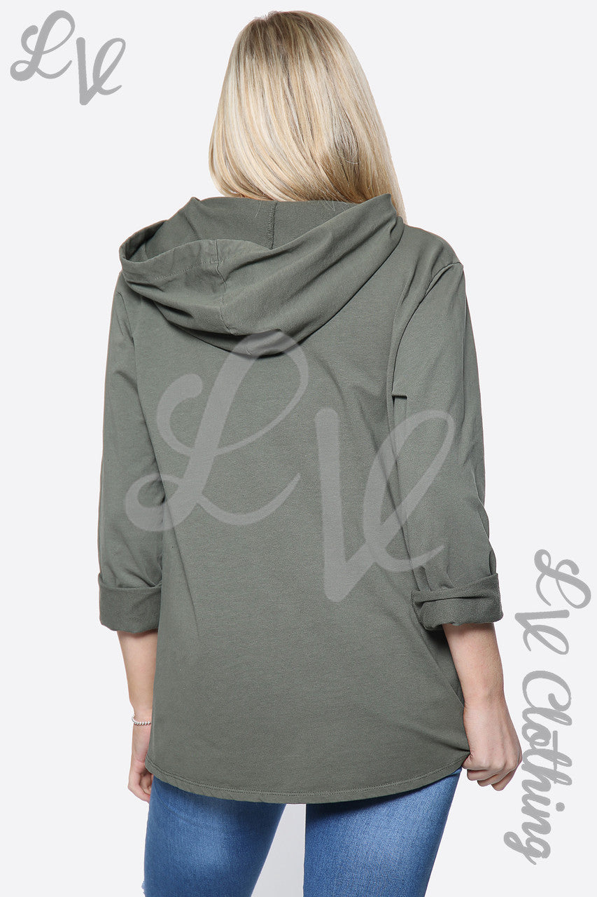 Dames zilveren ster hooded trui kaki stukprijs € 13,99