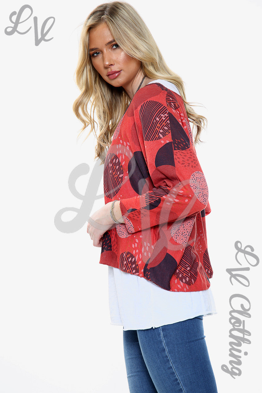 Ladies Two Layered Circle Print Necklace Top Red Unit Price £11.99