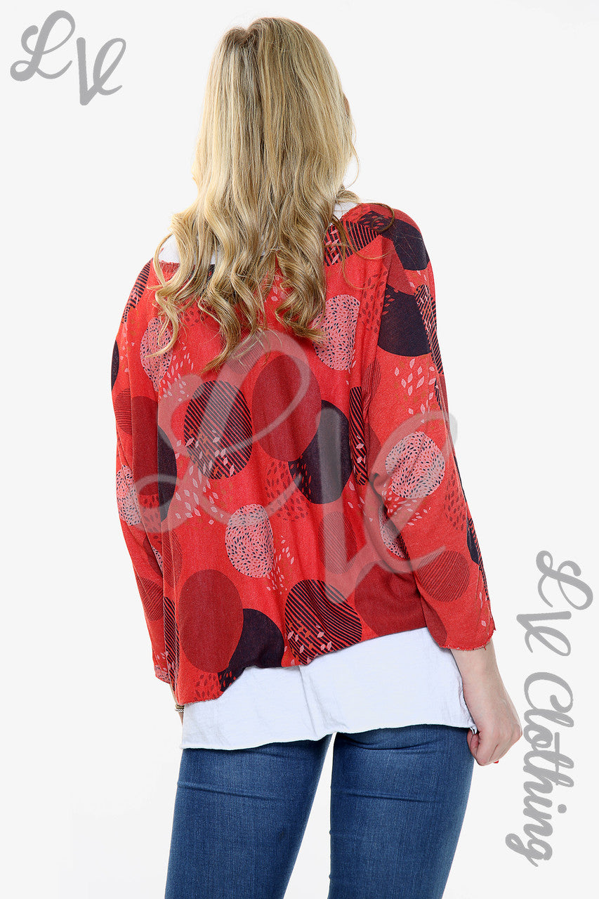 Ladies Two Layered Circle Print Necklace Top Red Unit Price £11.99