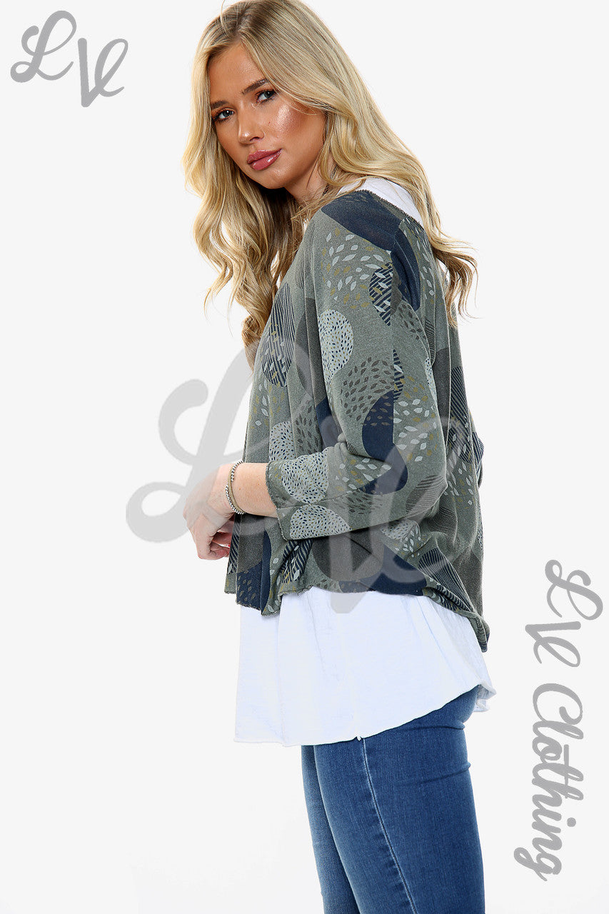 Ladies Two Layered Circle Print Necklace Top Khaki Unit Price £11.99