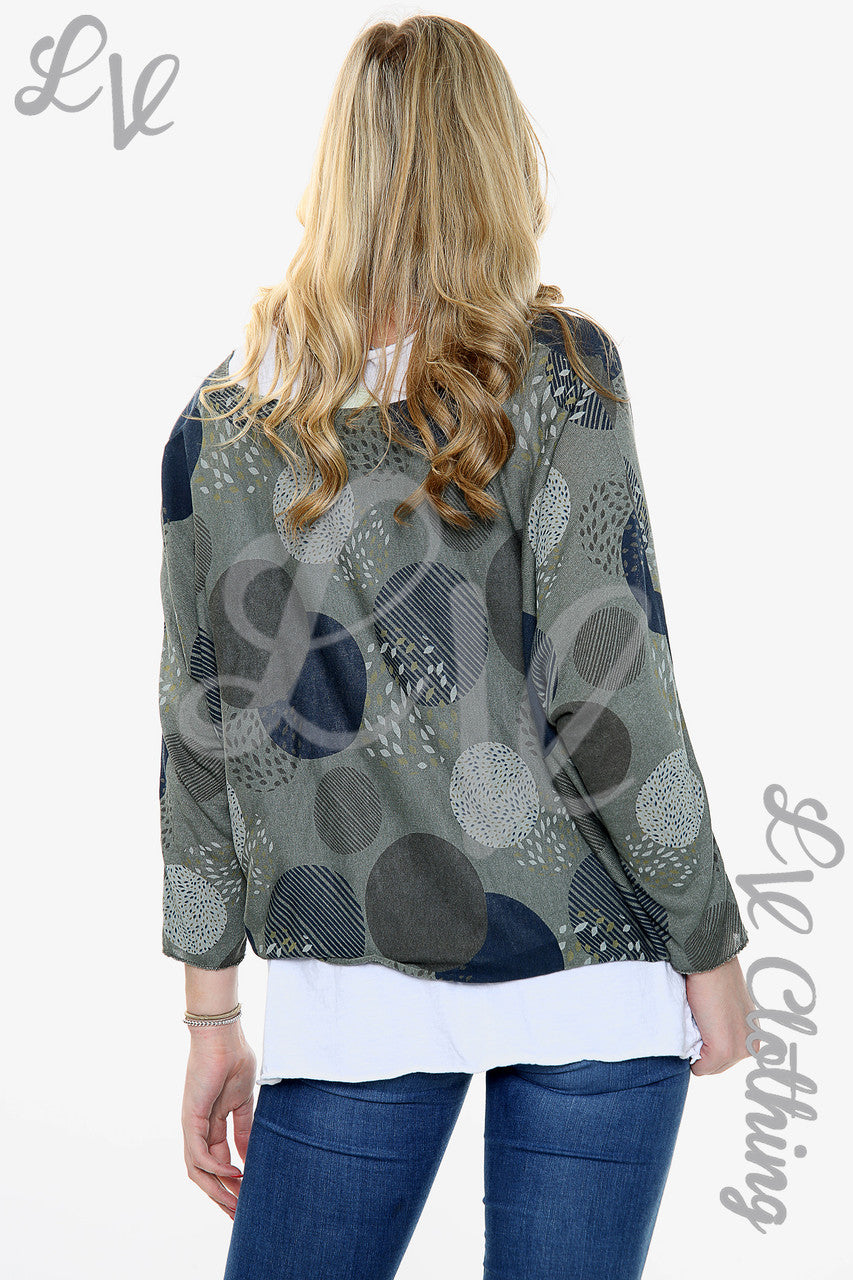 Ladies Two Layered Circle Print Necklace Top Khaki Unit Price £11.99
