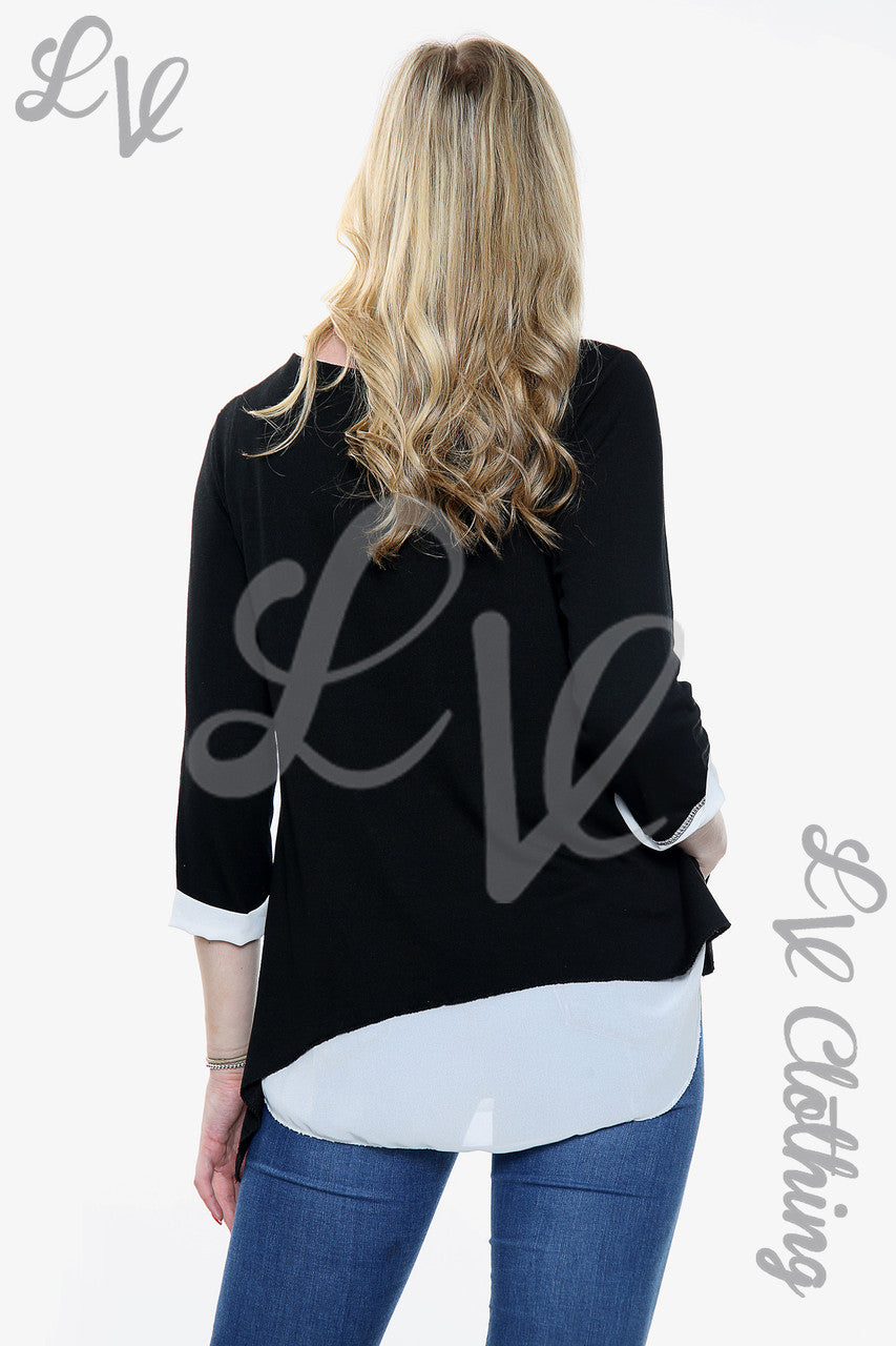 Dames dubbellaags overhemd top stoffig zwart - Eenheidsprijs €11,99