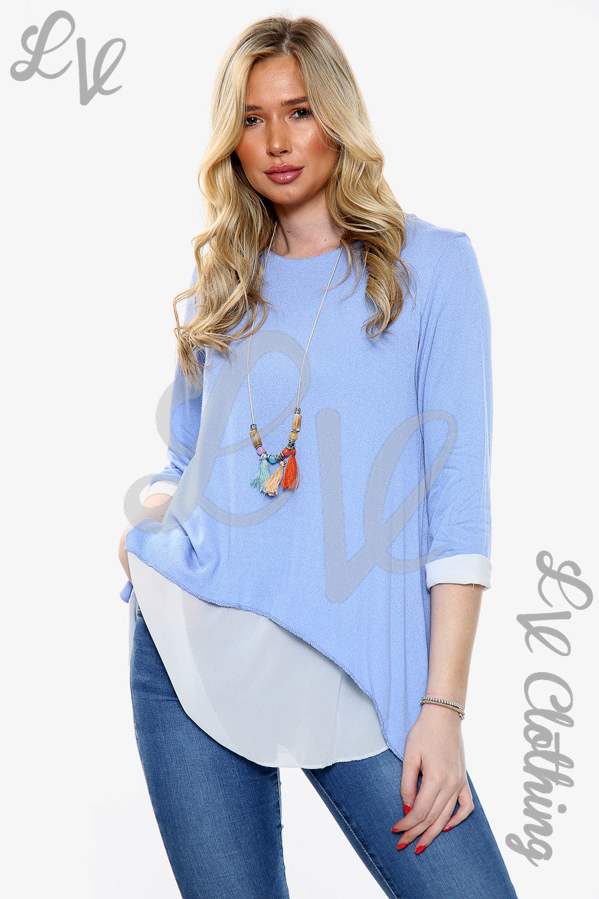 Dames Double Layer Shirt Top Blauw - Stukprijs £13.99