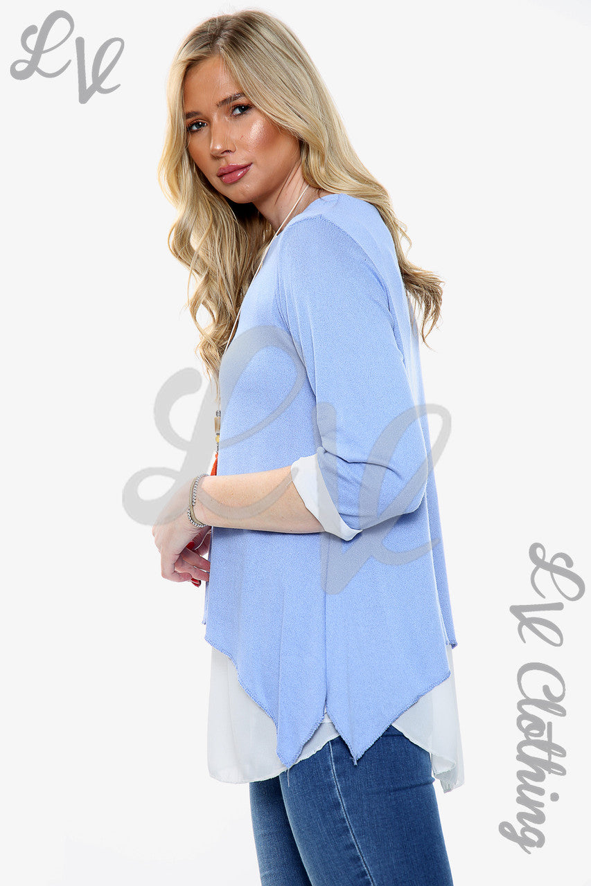 Dames Double Layer Shirt Top Blauw - Stukprijs £13.99