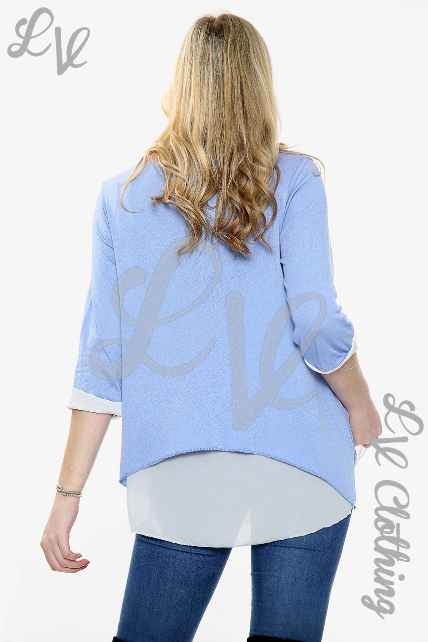 Dames Double Layer Shirt Top Blauw - Stukprijs £13.99
