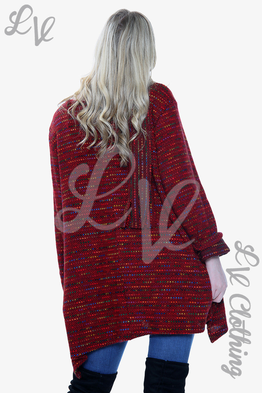 Dames Veelkleurige Gebreide Tuniek Trui Met Sjaal Bordeaux Rood £12.99£13.99