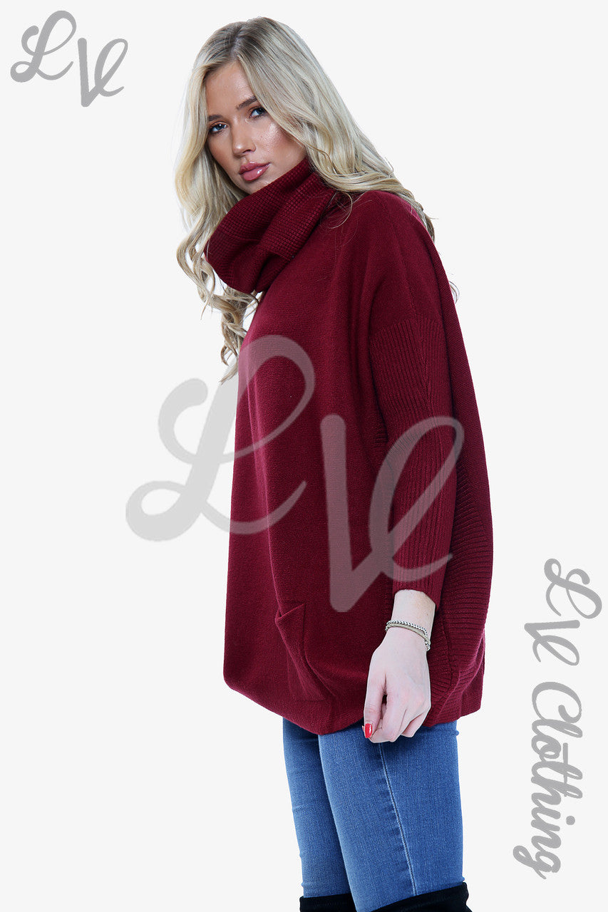 Dames sweater bordeaux met afneembare col - Prijs per stuk € 20,99