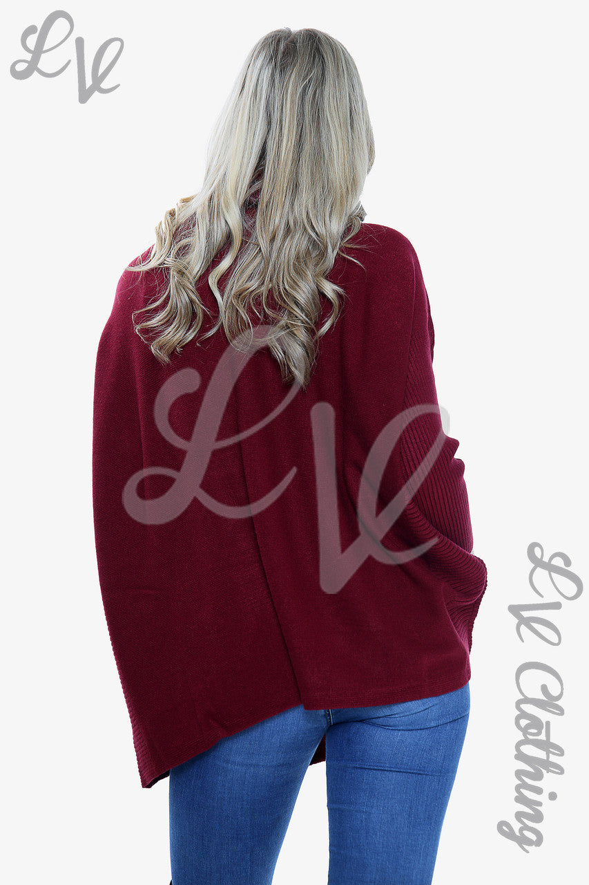 Dames sweater bordeaux met afneembare col - Prijs per stuk € 20,99
