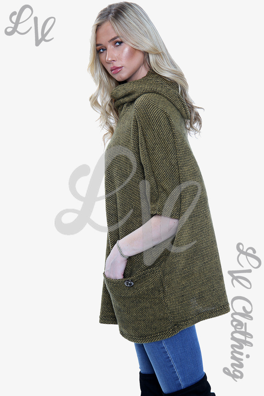 Ladies Cowl Neck Front Pocket Jumper Mustard Unit Price £14.99