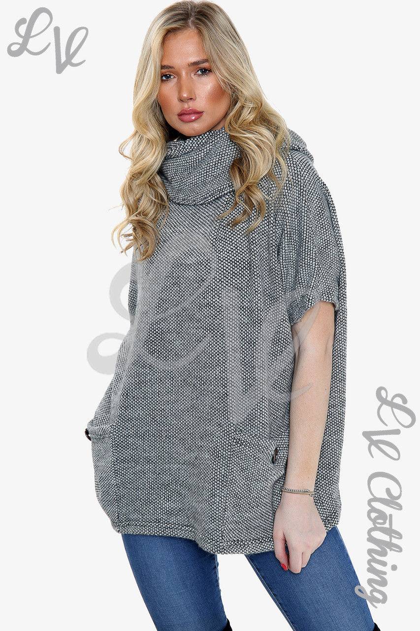 Ladies Cowl Neck Front Pocket Jumper Silver Unit Price £14.99