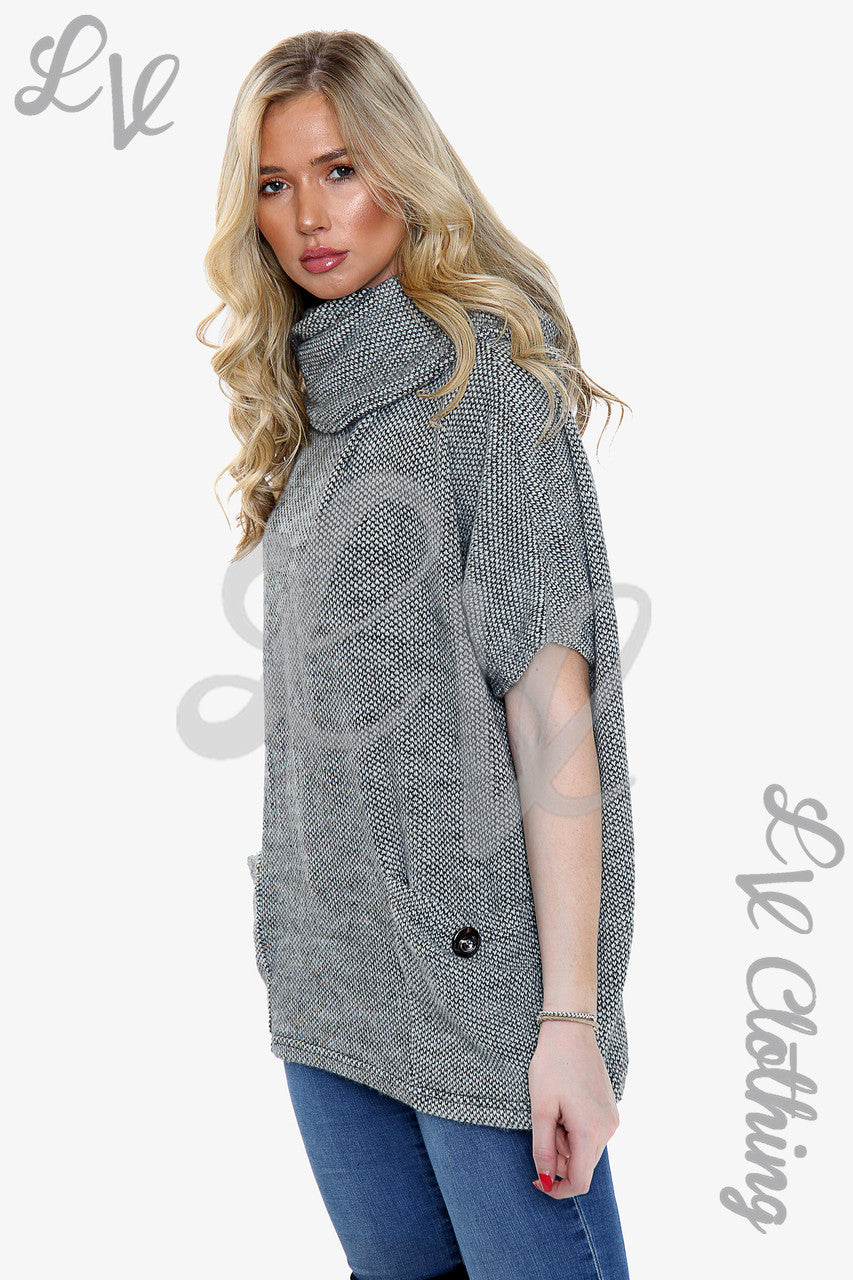 Ladies Cowl Neck Front Pocket Jumper Silver Unit Price £14.99
