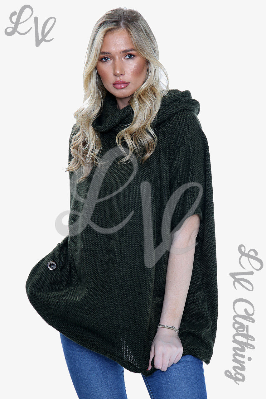 Ladies Cowl Neck Front Pocket Jumper Khaki Unit Price £14.99