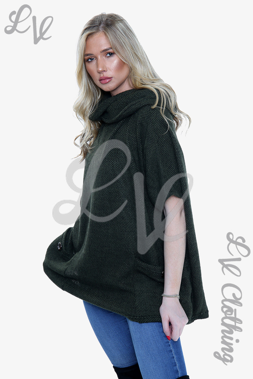 Ladies Cowl Neck Front Pocket Jumper Khaki Unit Price £14.99