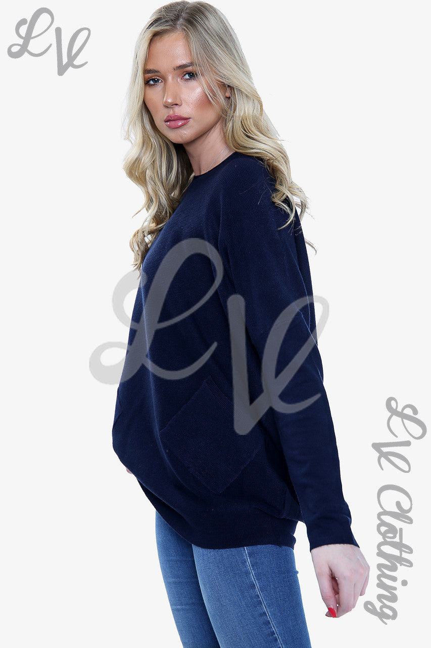 Dames Sequin Diamante Trui met Strik Detail op de Rug Navy - Stukprijs €20,99