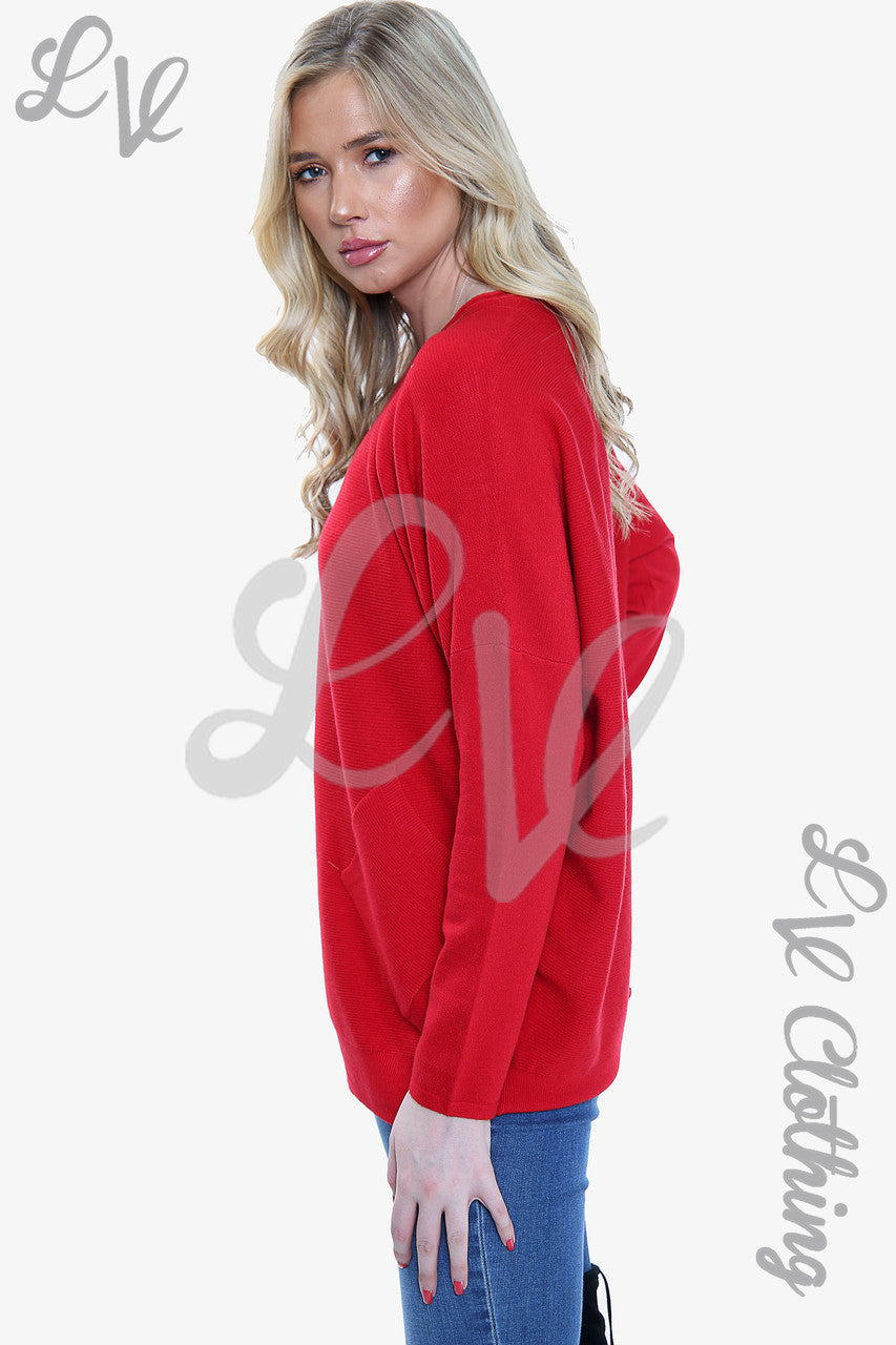 Dames Trui met Pailletten en Strass Strikdetail op de Rug Rood - Prijs per stuk €20,99
