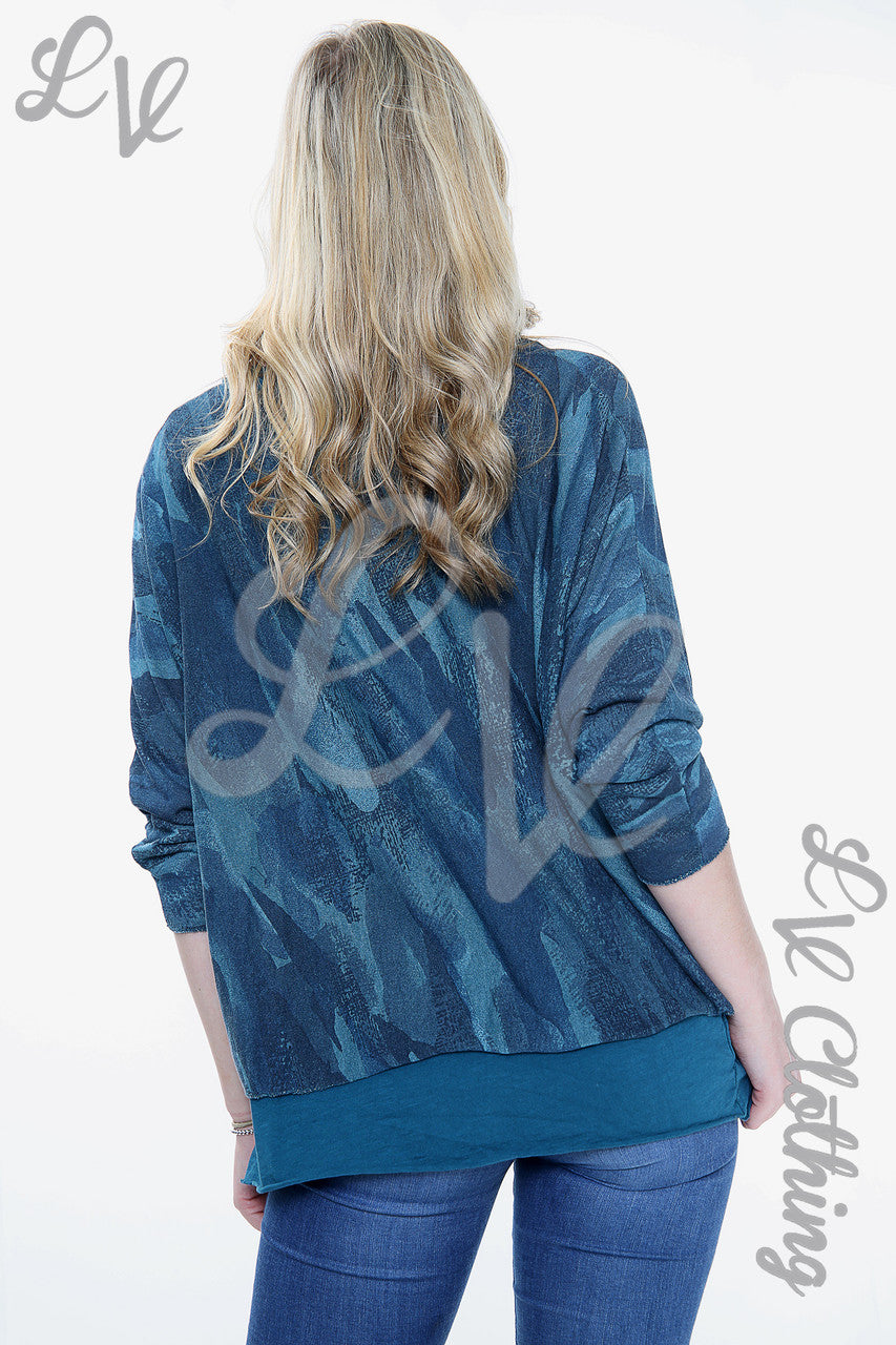 Ladies Two Layered Paint Print Necklace Top Teal Unit Price £11.99