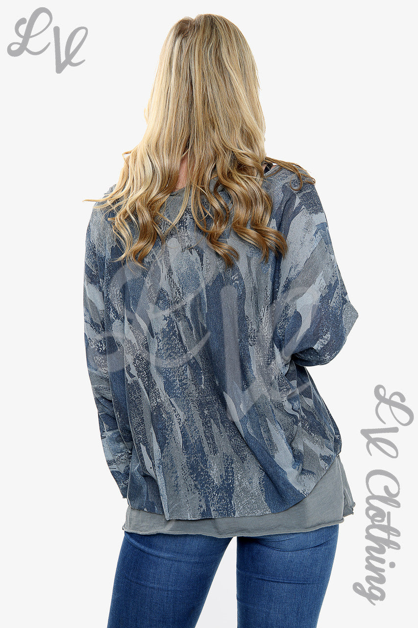 Ladies Two Layered Paint Print Necklace Top Grey Unit Price £11.99
