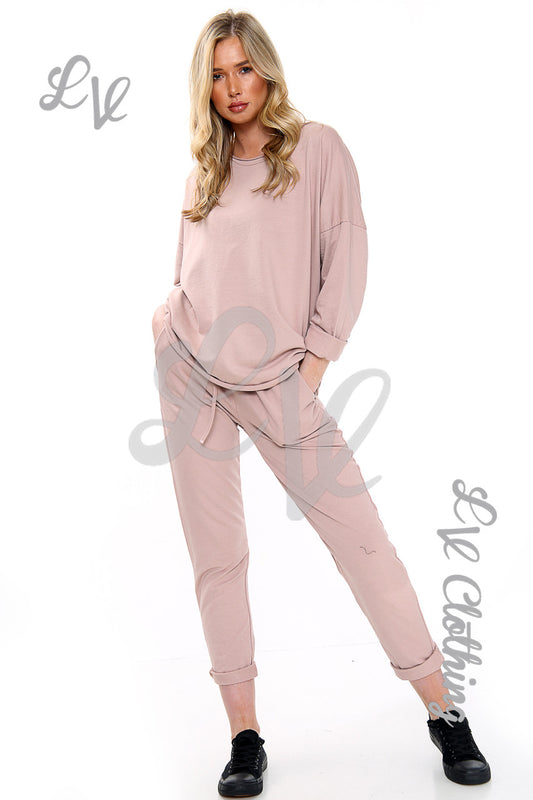 Ladies Plain 2 Piece Co-ord Set Dusty Pink Unit Price £17.99