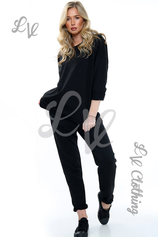 Ladies Plain 2 Piece Co-ord Set Black Unit Price £27.99