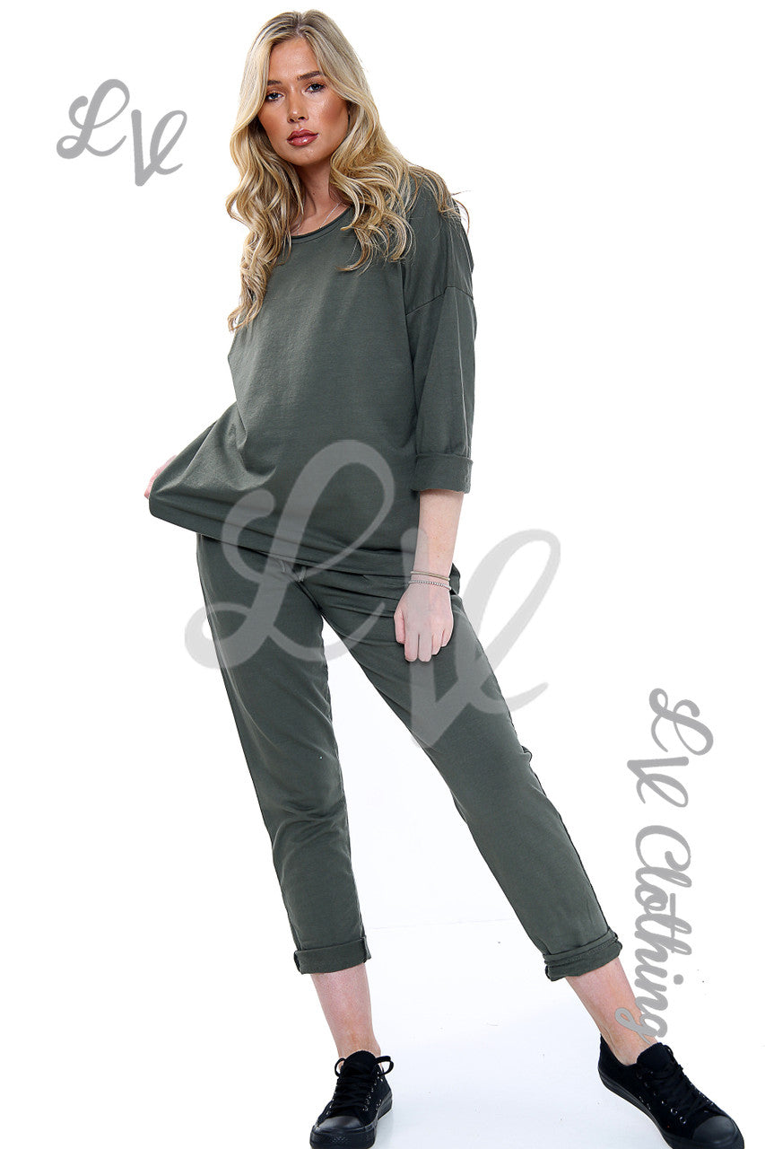 Ladies Plain 2 Piece Co-ord Set Khaki Unit Price £17.99
