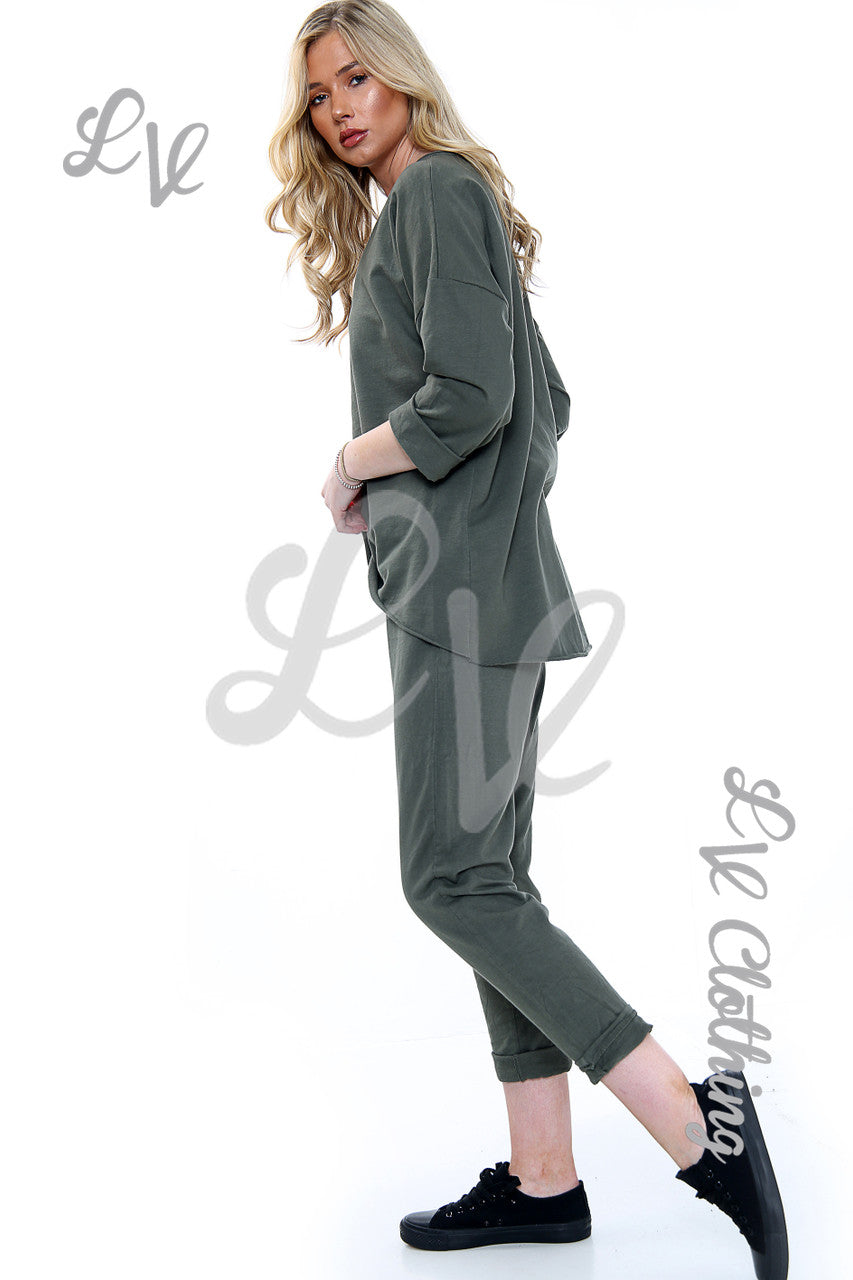 Ladies Plain 2 Piece Co-ord Set Khaki Unit Price £17.99
