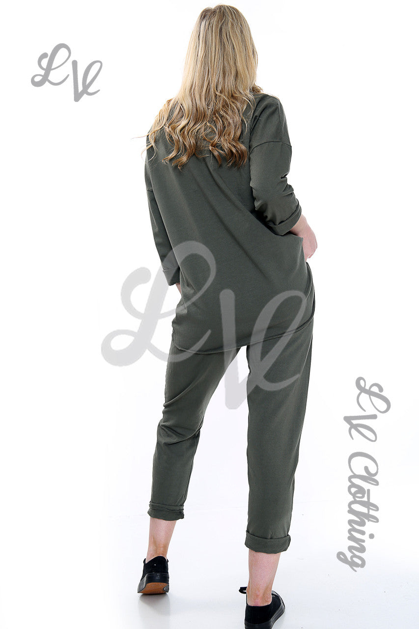 Ladies Plain 2 Piece Co-ord Set Khaki Unit Price £17.99
