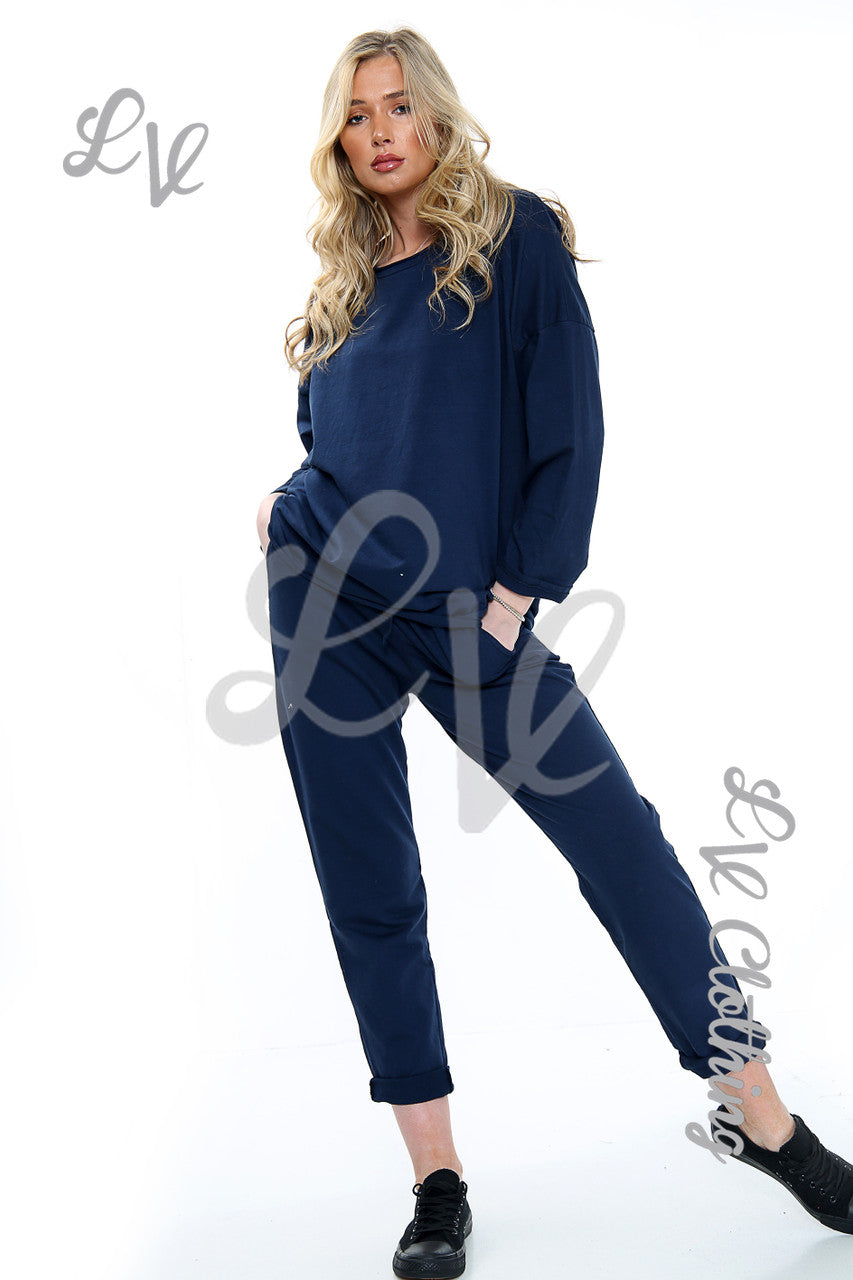 Dames Effen Tweedelige Co-ord Set Marine Per Stuk £17,99