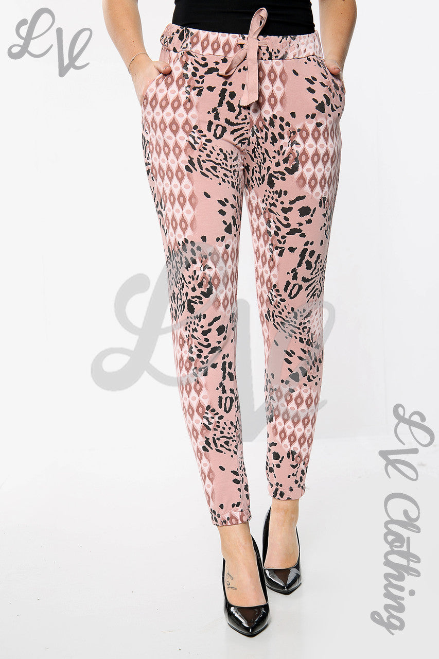 Dames Luipaard Slangenprint Joggingbroek Stoffig Roze Stukprijs £10,99