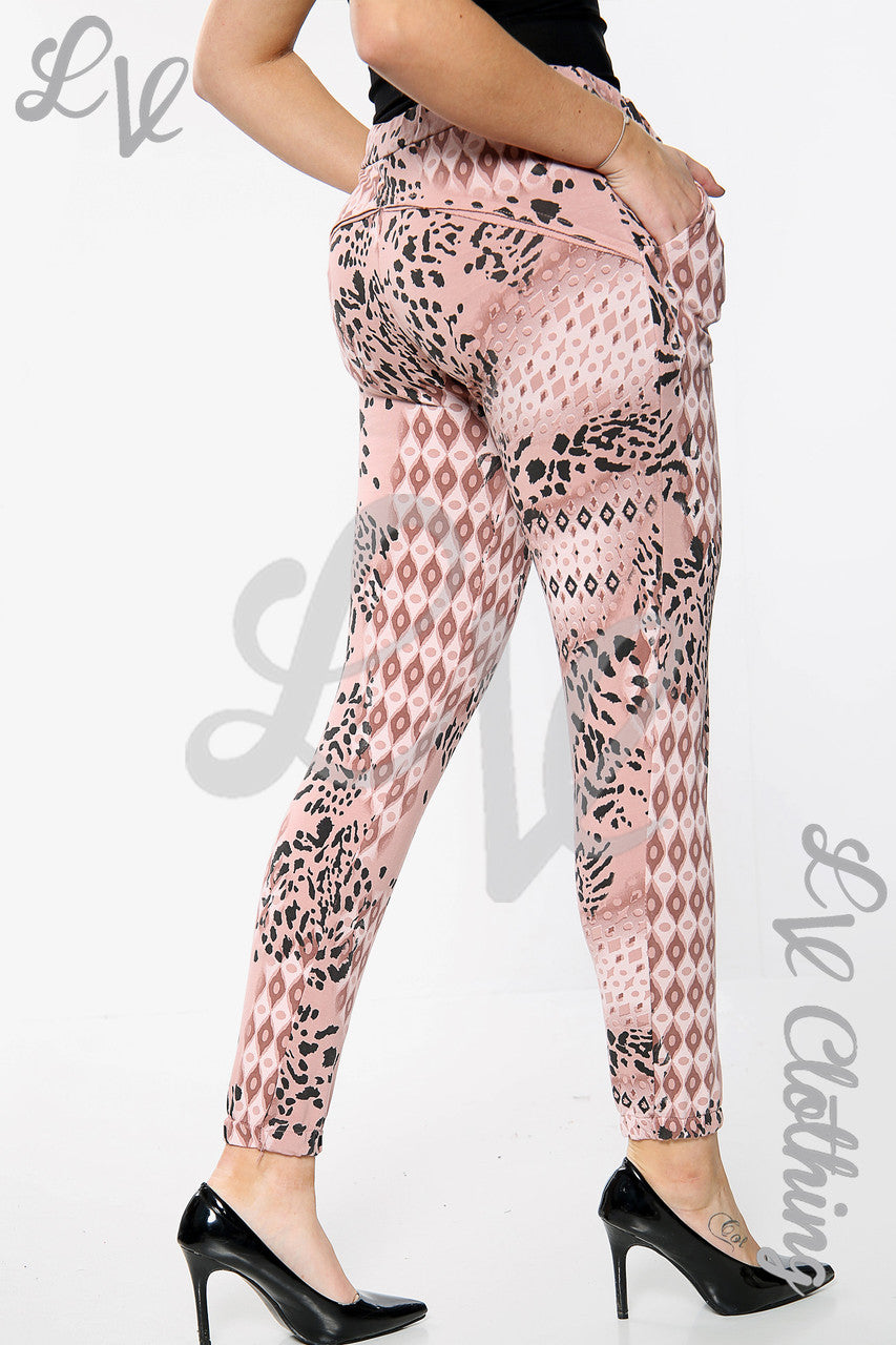 Dames Luipaard Slangenprint Joggingbroek Stoffig Roze Stukprijs £10,99