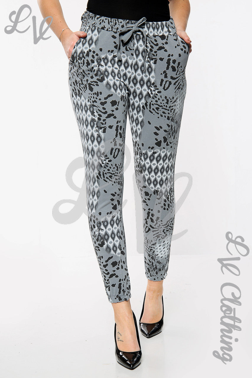 Ladies Leopard Snake Skin Print Jogging Pant Grey Unit Price £10.99