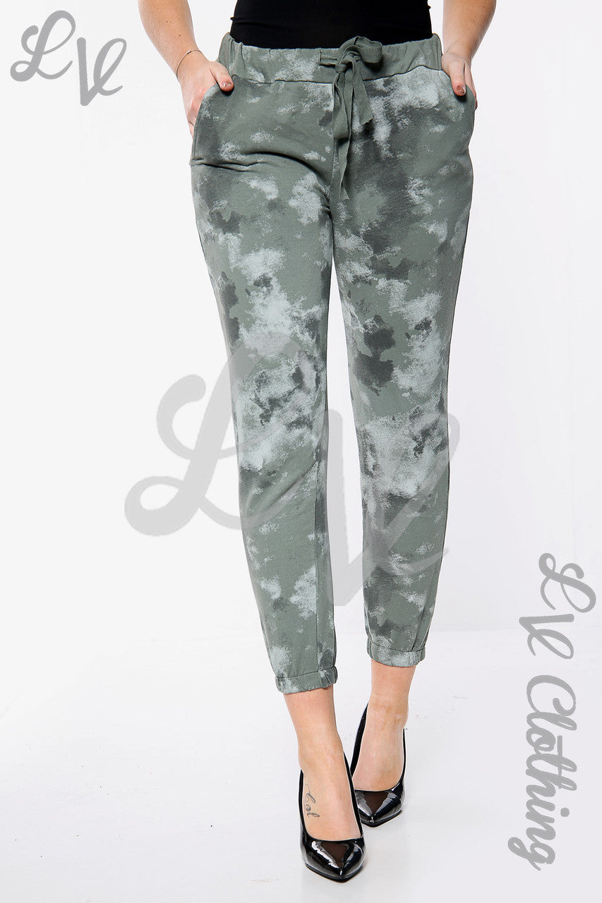 Dames Sky Print Joggingbroek Khaki Stukprijs € 10,99