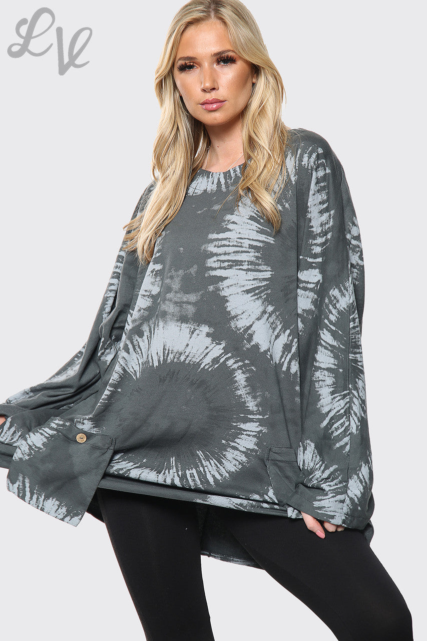 Dames Tie Dye Print Baggy Top Houtskool Prijs per eenheid €8,99