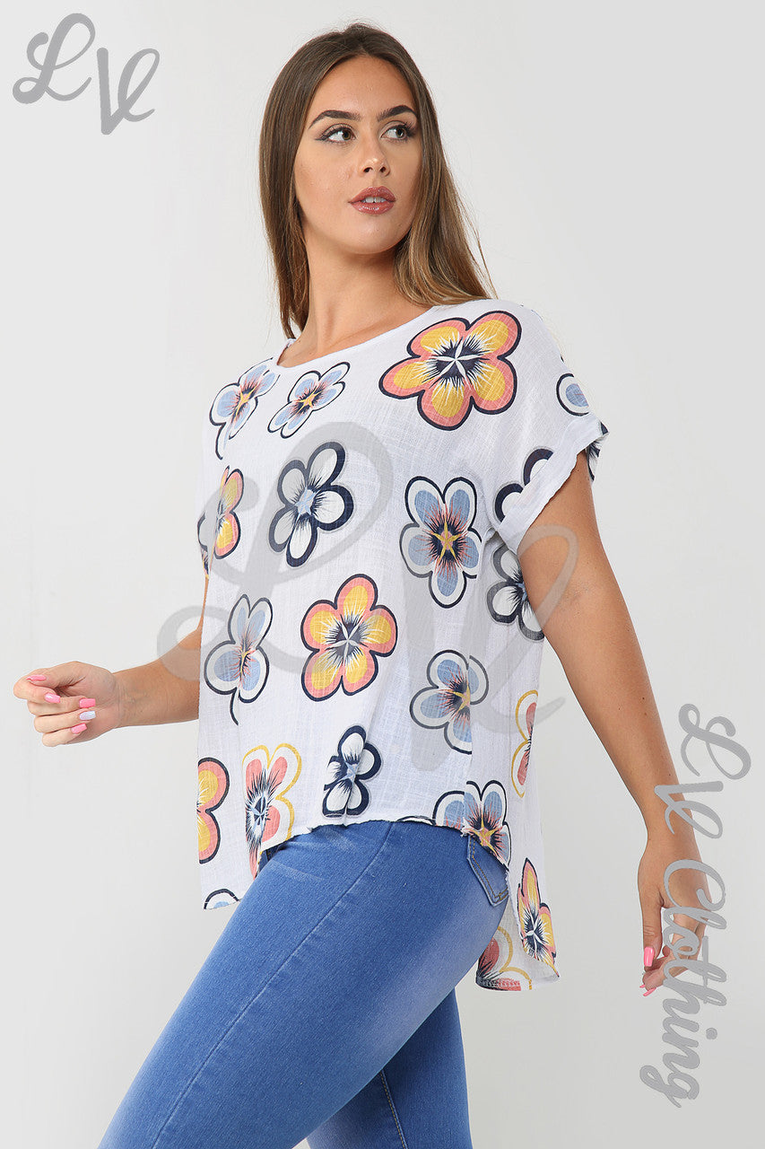 Dames Top met Zonnebloemprint Wit Stukprijs € 7,99