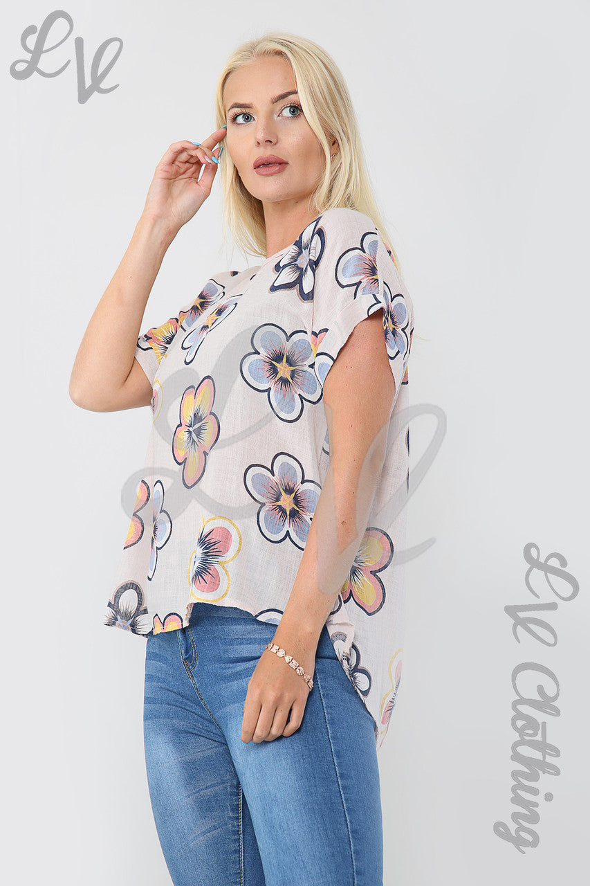 Dames Top Met Zonnebloemprint Stoffig Roze Stukprijs €8,99