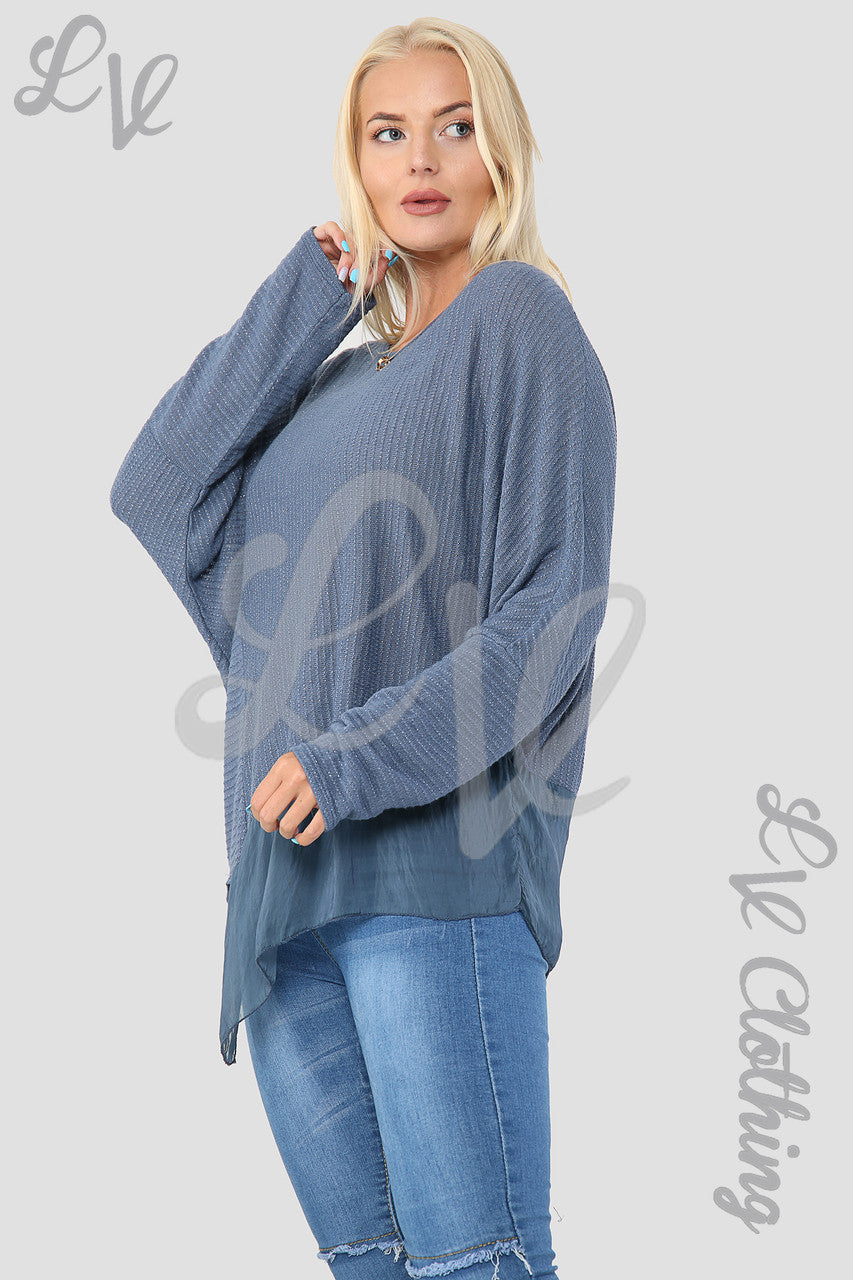 Ladies Asymmetrical Lurex Floaty Top Denim - Unit Price £8.99