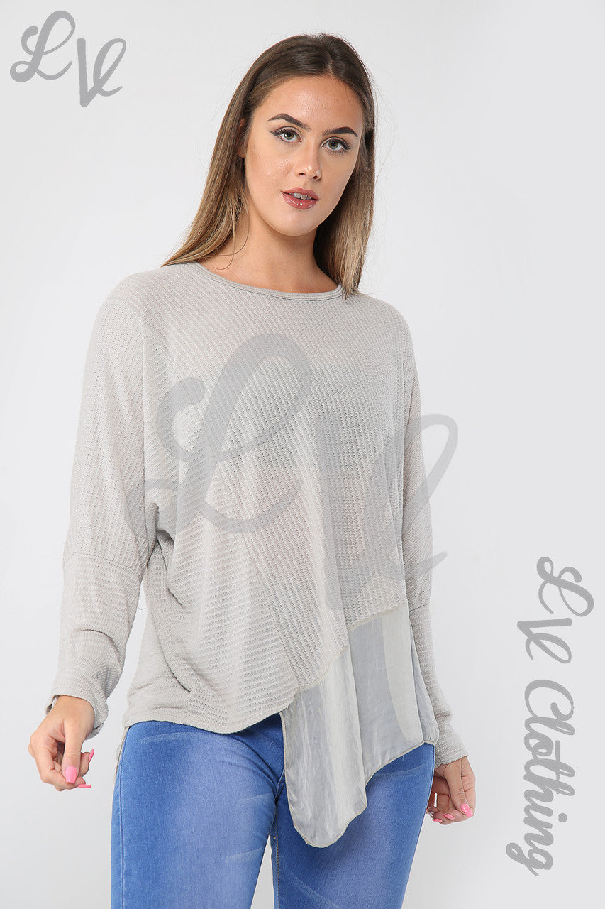 Ladies Asymmetrical Lurex Floaty Top Stone - Unit Price £8.99