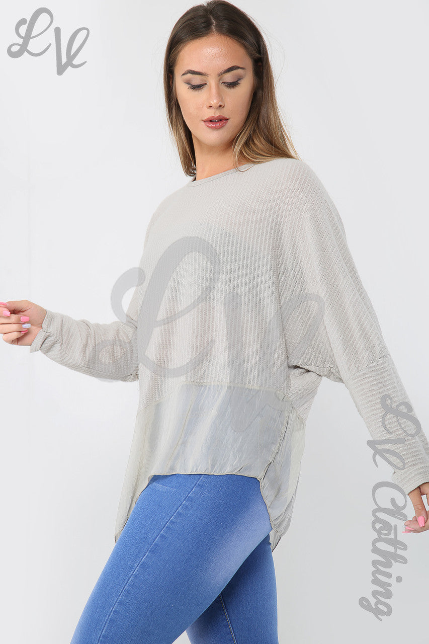 Ladies Asymmetrical Lurex Floaty Top Stone - Unit Price £8.99