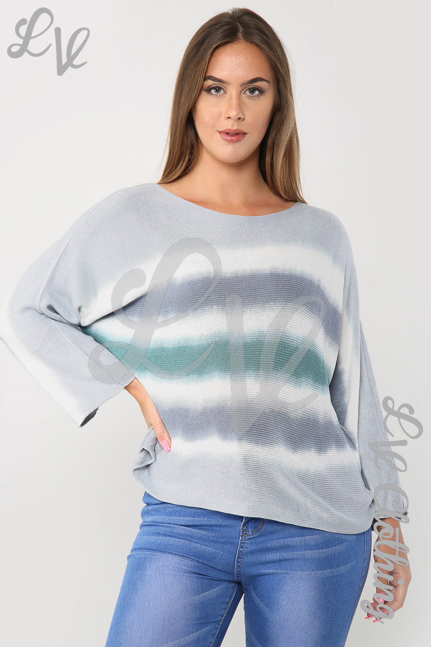 Ladies Tie Dye Fine Knit Top Grey - Unit Price £16.99