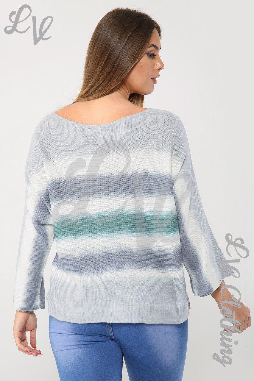 Ladies Tie Dye Fine Knit Top Grey - Unit Price £16.99