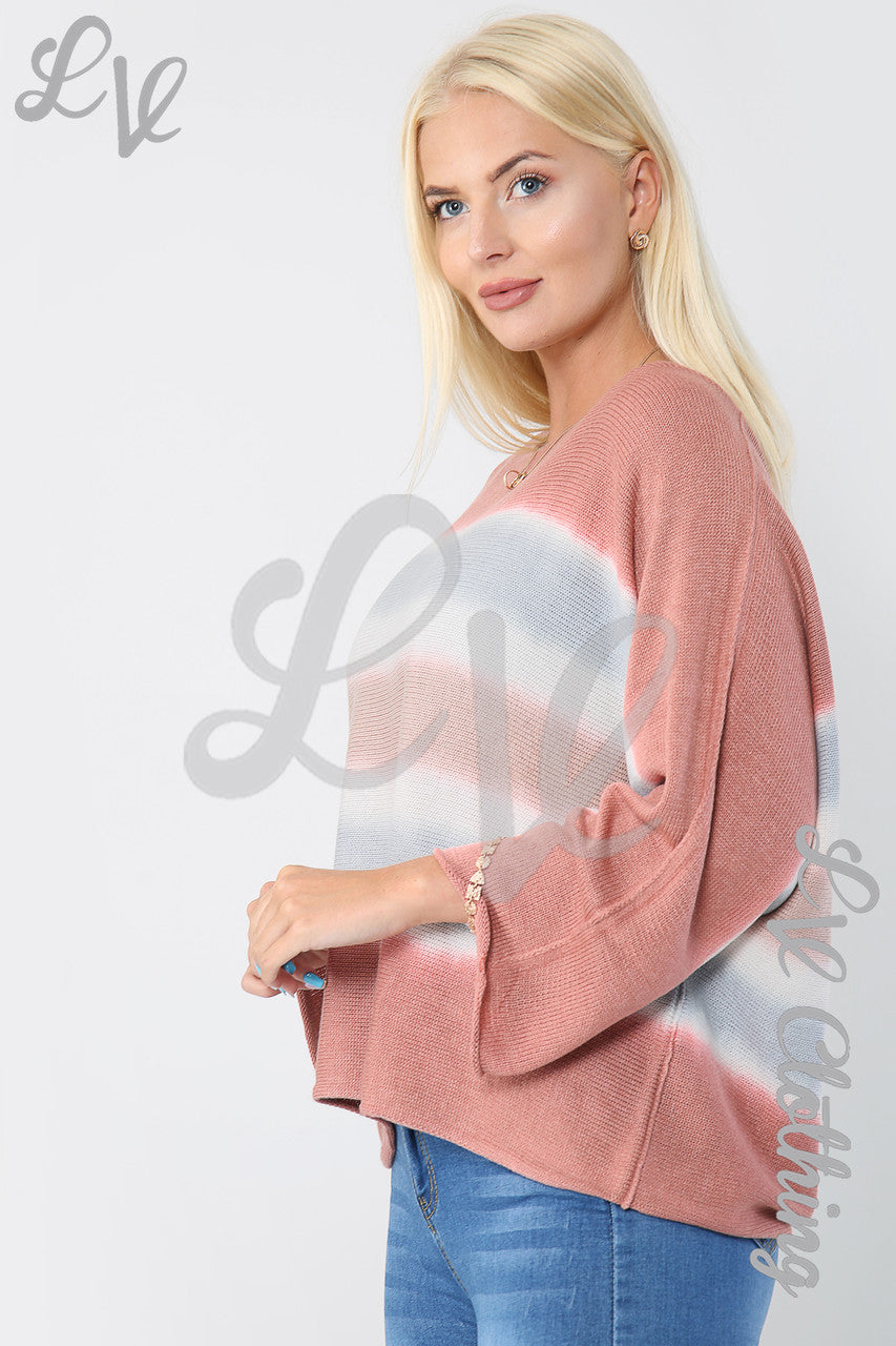 Ladies Tie Dye Fine Knit Top Dusty Pink - Unit Price £16.99