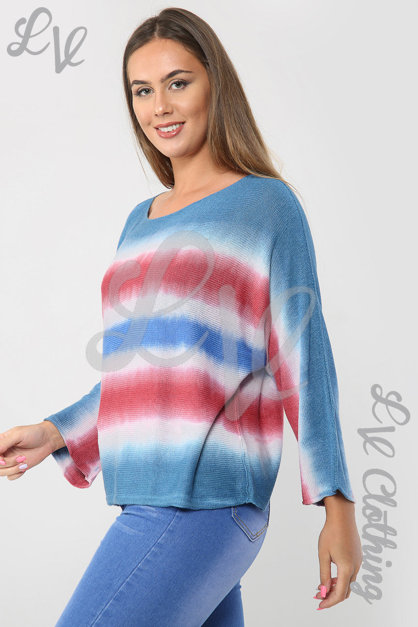 Ladies Tie Dye Fine Knit Top Denim - Unit Price £16.99