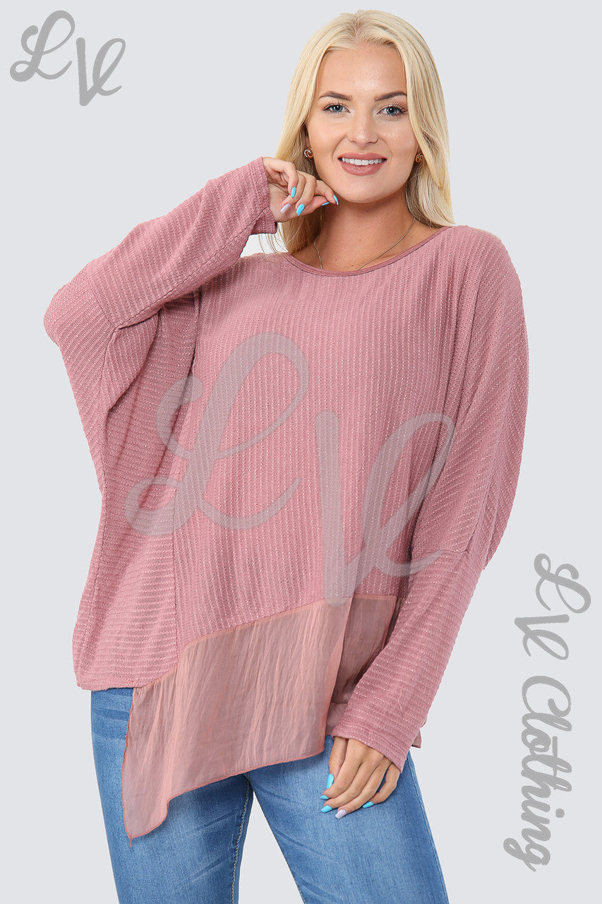Ladies Asymmetrical Lurex Floaty Top Dusty Pink - Unit Price £8.99