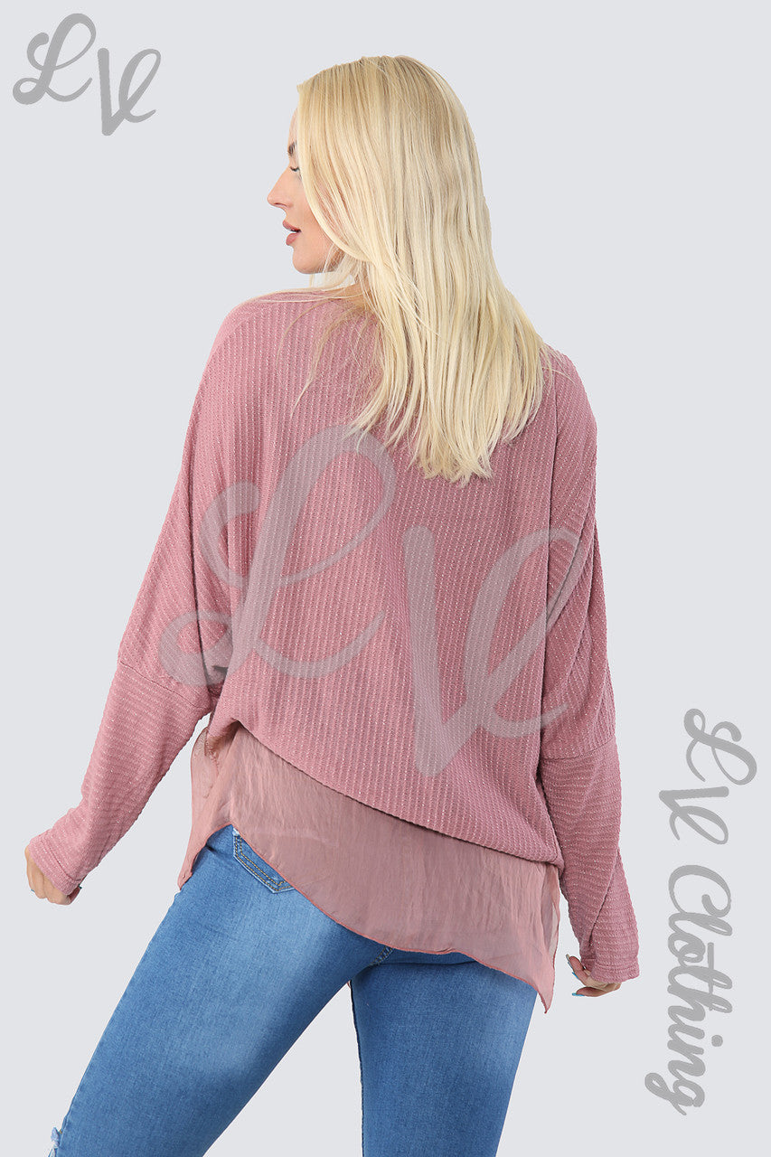 Ladies Asymmetrical Lurex Floaty Top Dusty Pink - Unit Price £8.99