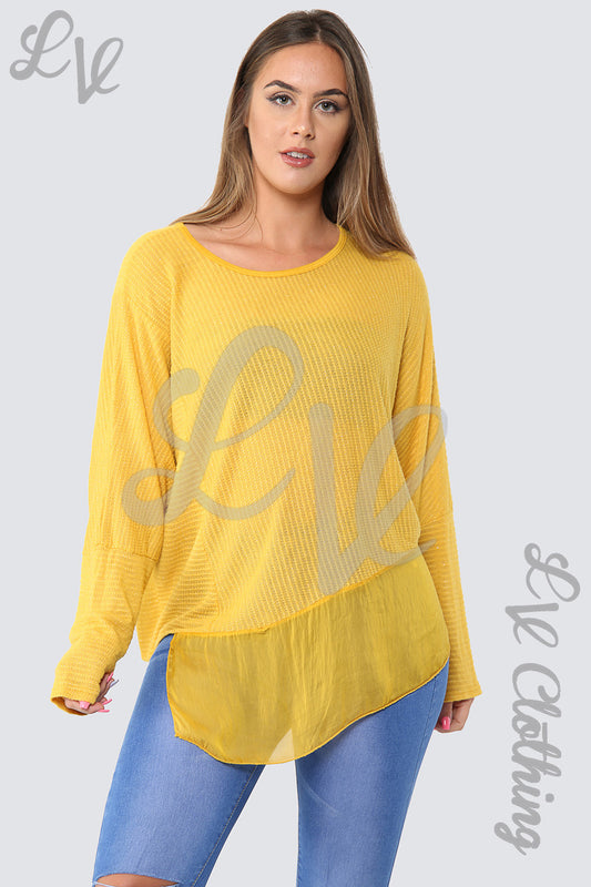 Ladies Asymmetrical Lurex Floaty Top Mustard - Unit Price £8.99