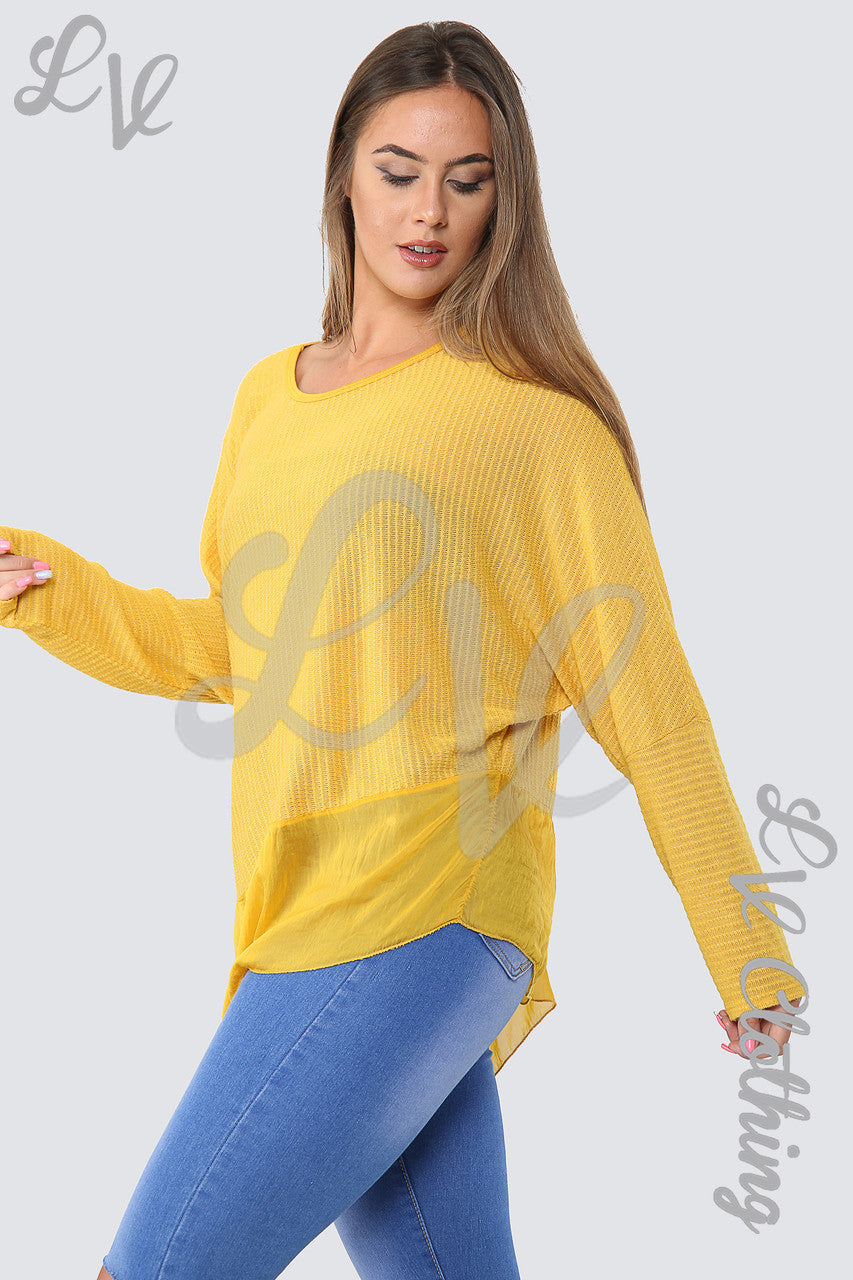 Ladies Asymmetrical Lurex Floaty Top Mustard - Unit Price £8.99