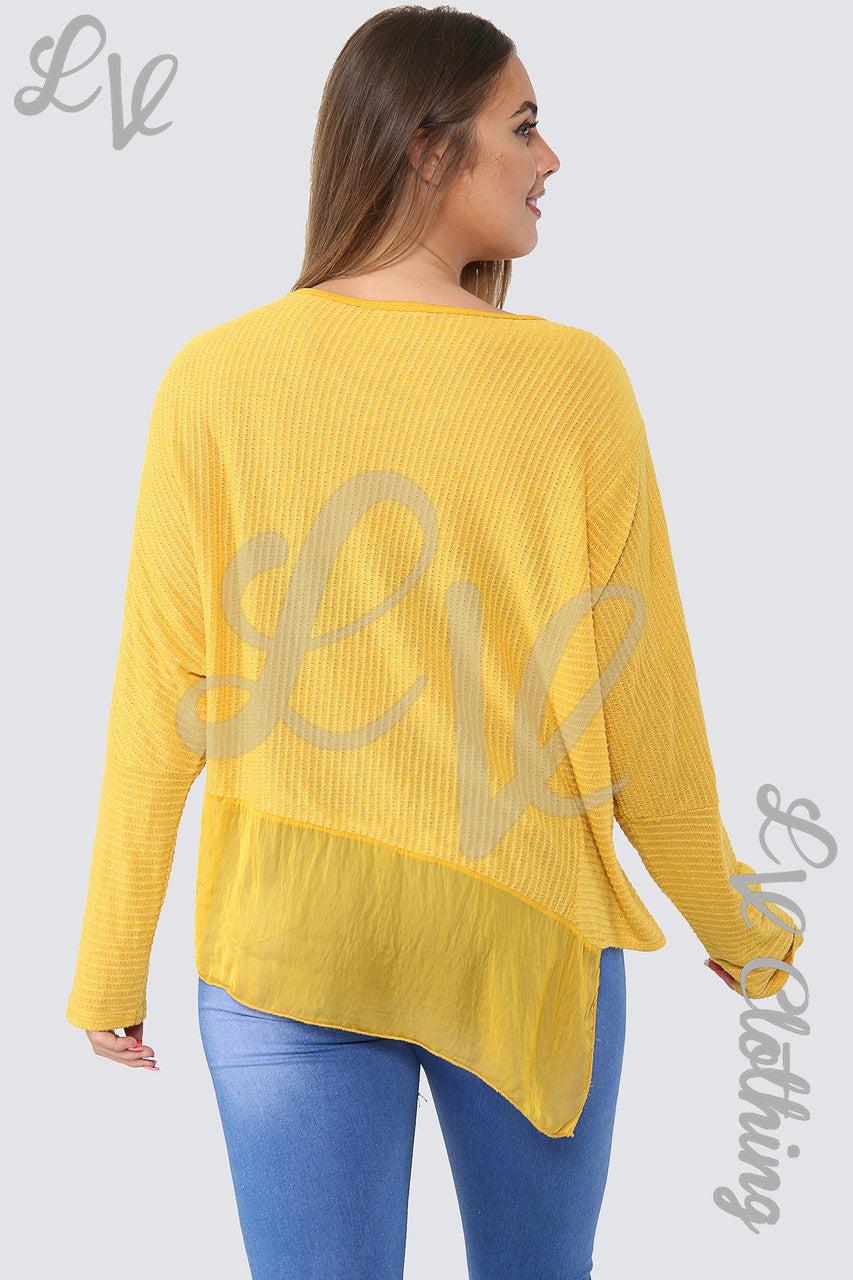 Ladies Asymmetrical Lurex Floaty Top Mustard - Unit Price £8.99
